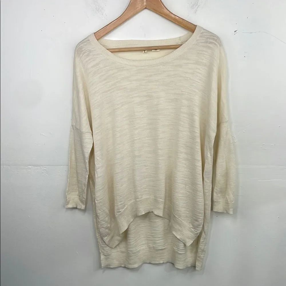 Anthropologie Moth Womans Ivory Tan Sweater Oversized Long Tunic Slits size XS